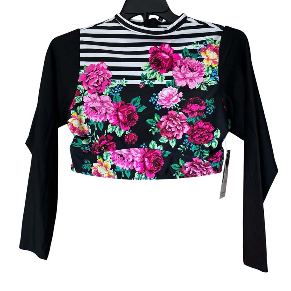 Torrid‎ Active Wireless Cropped Rashguard in Floral Stripe 0 Large 12